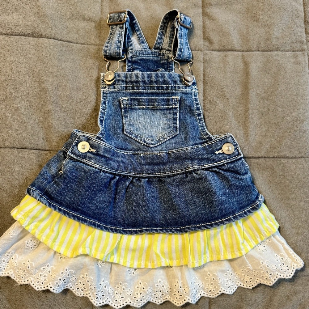 Baby Girl Denim Overall Dress‎ Eyelet Skirt 12m Wonder Nation Jean Overall Dress
